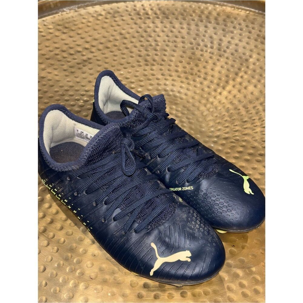 Puma Navy Soccer Cleats with Lime Accents Kids size 4